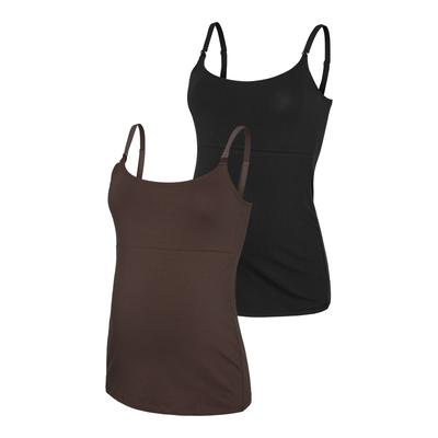 Umstandstop MAMALICIOUS "MLKERRIE STRAP JRS TOP 2F 2-P NOOS", Damen, Gr. S, braun (hot fudge pack:schwarz), Jersey, Obermaterial: 95% Baumwolle, 5% Elasthan, unifarben, regular fit normal, Rundhals, Tops, Baumwollmischung, regular fit