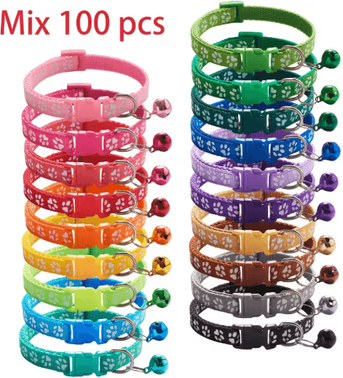 Inspire Picks 100PCS Adjustable Pet Collars With Bell Safety Neck Straps For Cats & Dogs multicolor 19 23cm
