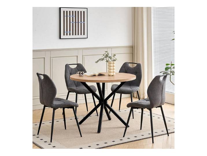 LuxusKollektion Essgruppe Esszimmer Stuhlset Heller Tisch + Grauer Stuhl 100*100*76.5cm 5