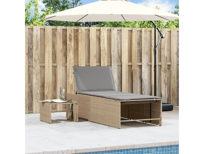 Beige Siège de jardin - Chaises longues - (2 pièces) - avec table en résine tressée beige C3043