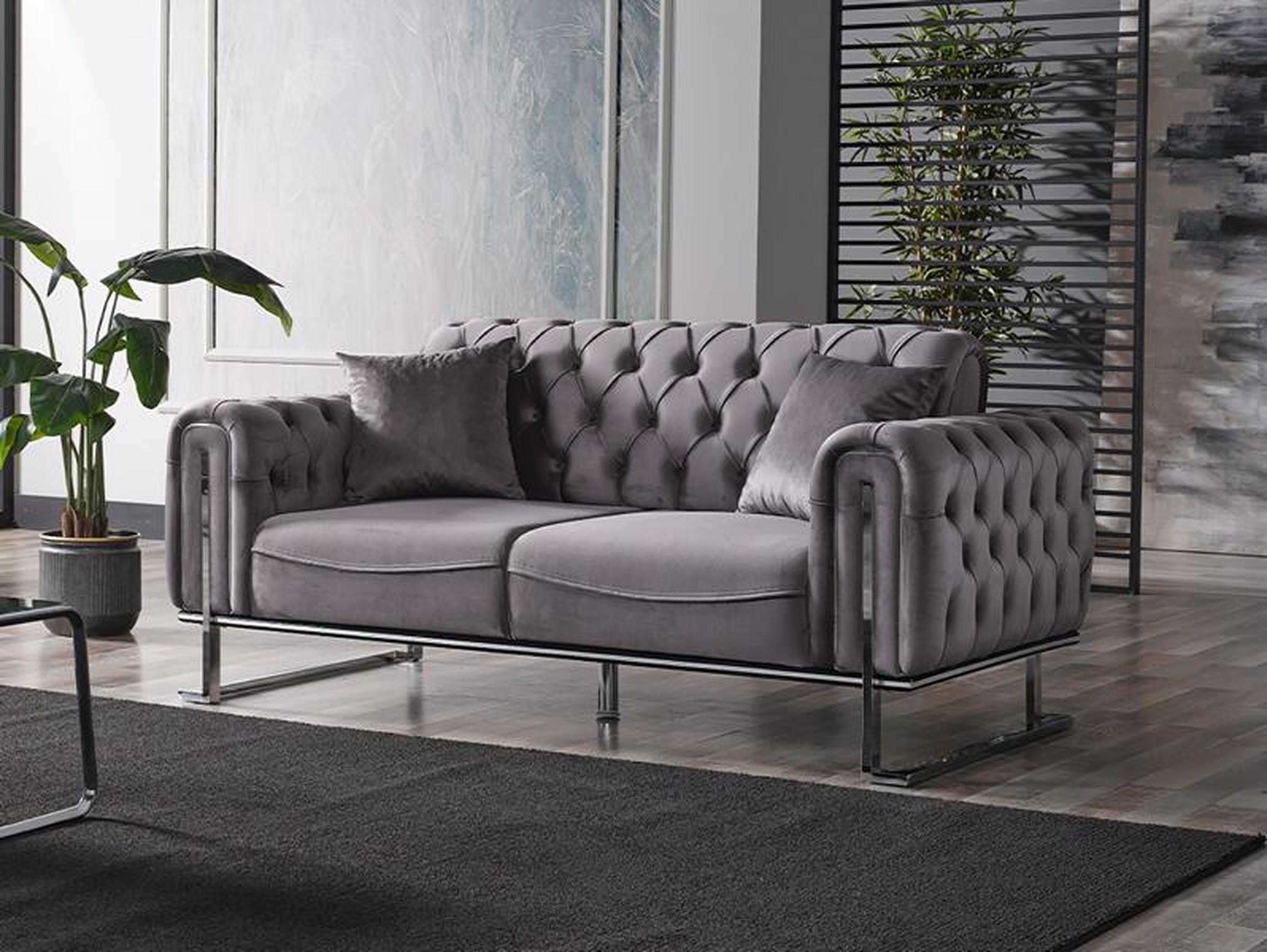 Luxus Sofa 2 Sitzer Sofas Sitz Stoff Design Möbel Qualität Stil Textil Grau