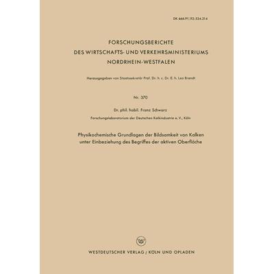 Physikochemische Grundlagen der Bildsamkeit von Kalken unter Einbeziehung des Begriffes der aktiven Oberfläche, Taschenbuch von Franz Schwarz, VS