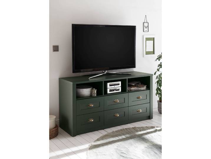 TV-Lowboard I Front & Korpus: MDF Mitteldichte Holzfaserplatte , foliert Griffe: Metall, lackiert Grün 130 x 67 x 43cm