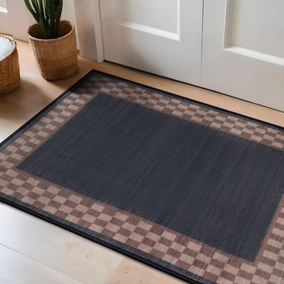 World Rug Gallery Checkerboard Border Slate Machine Washable Polyester Non-Slip Backing Area Rug