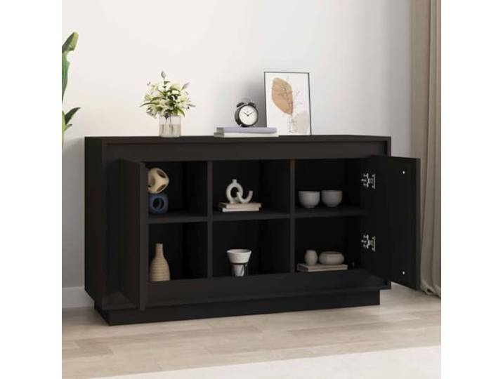 KTHLBRH Anrichte schwarz 102 x 35 x 60 cm aus mehrschichtigem Holz 6 Fächer, praktische Türen, Displayplatte, leicht zu reinigen