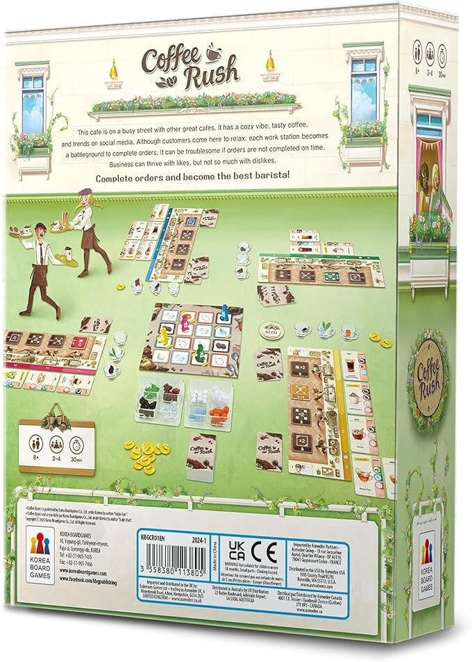 Coffee Rush Board Game - Competitive Coffee-Shop Management Gameplay, Ages 8+, by Korea Board Games