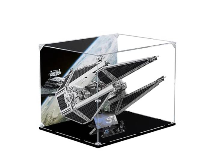 Acryl-Vitrine für Lego 75382 TIE Interceptor Modell, 3 mm staubdichte Schaukasten, Vitrine kompatibel mit Lego 75382 (Modell nicht im Lieferumfang enthalten) (Hintergrundaufbau 3 mm B)