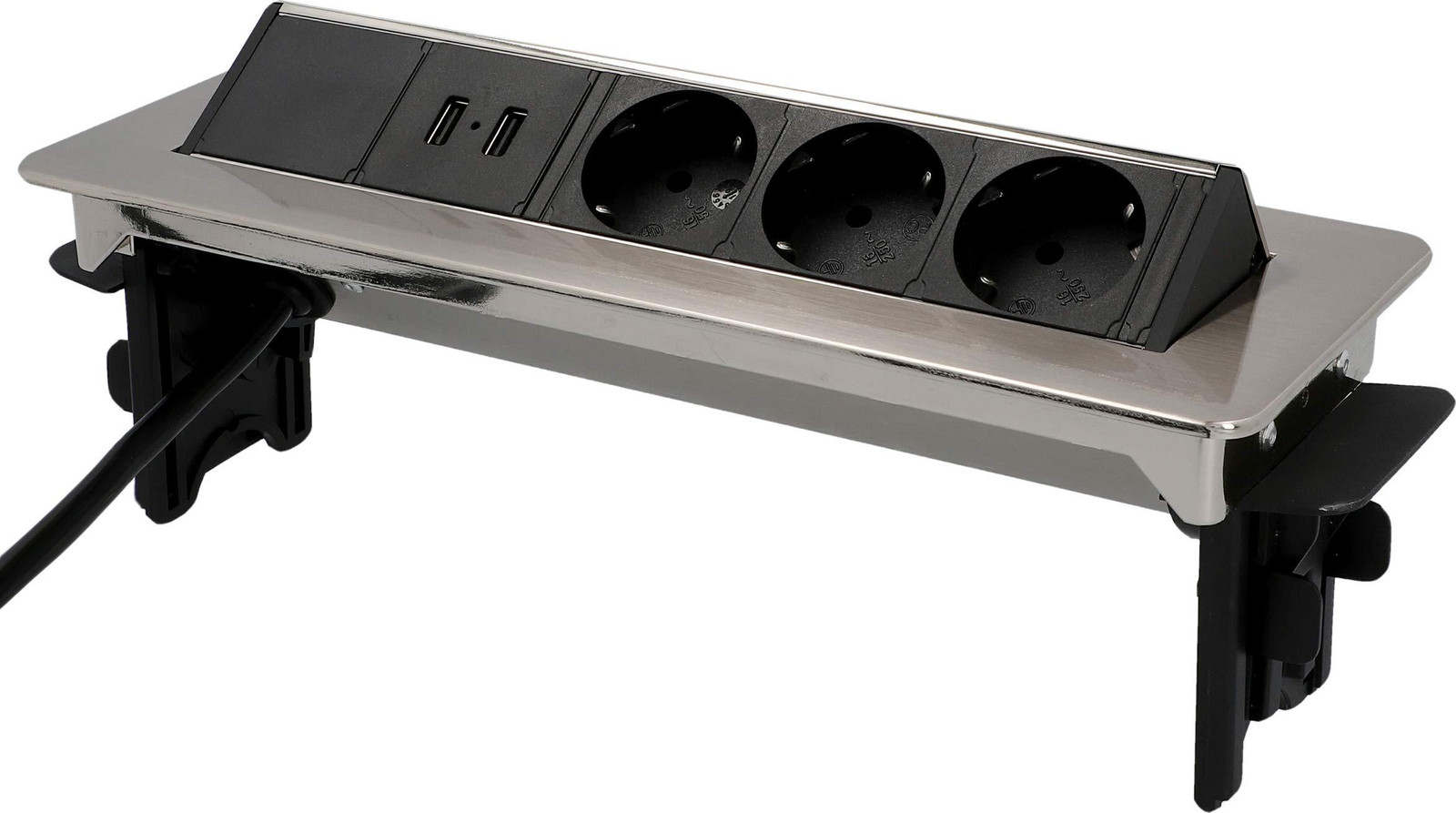 Lustrens Intrekbare stekkerdoos horizontaal met 3 stopcontacten en 2 USB-oplaadaansluitingen