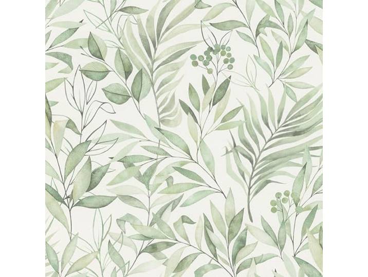 Tapete 286052 - Helle Papiertapete mit grünen Blättern in moderner Aquarelloptik- 10,05m x 0,53m