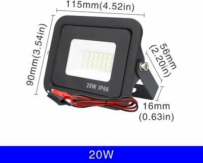 The Handy Homestead DC12V LED Flood Light: 20W 100W Outdoor Spotlight, Waterproof IP66, Portable 12 Volt LED Lights Cool White(5500 7000K) DC 12V 20W