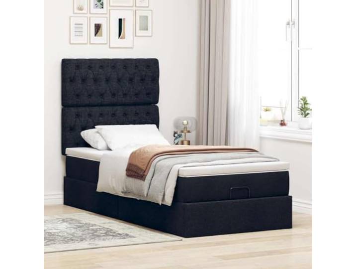 KTHLBRH Boxspringbett mit Matratze 100 x 200 cm Schwarz Taschenfedern, hydraulischer Aufzug, Lattenrost, inklusive Matratzenschoner