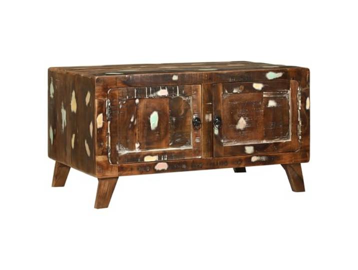 HEFZGDB Couchtisch Bunt 80x54x45 cm Massivholz Altholz mit 2 flexiblen Fächern - Rustikaler Wohnzimmertisch mit Distressed Finish für gemütliche Atmosphäre und praktische Aufbewahrung