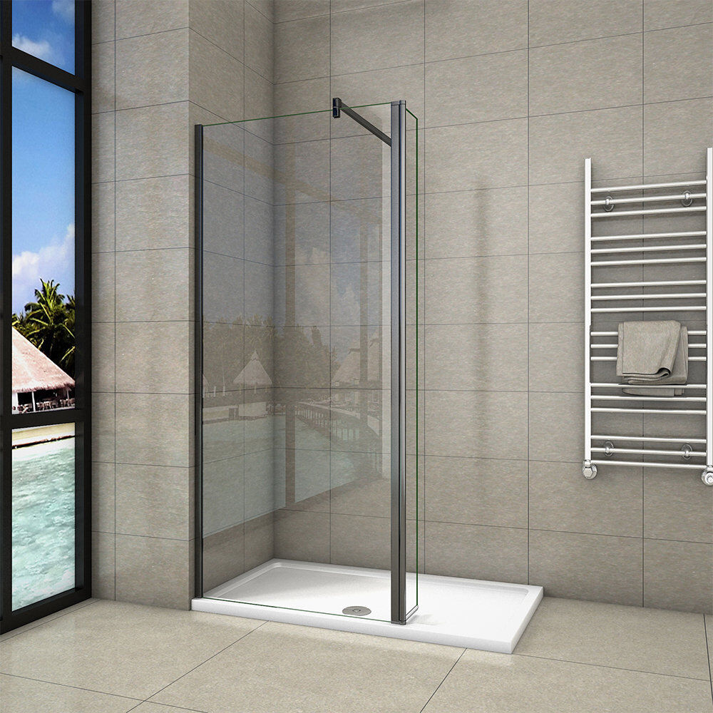 Belfry Bathroom Beatriz 1950mm H Walk In Glass Screens with Glass Matte Black 760mm