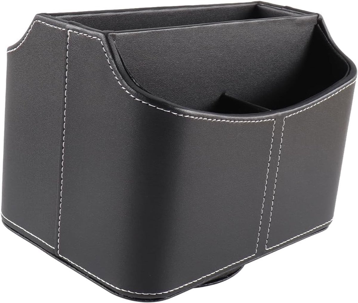 Multifunctionele zwarte leren bureau-organizer voor afstandsbedieningen en accessoires, 360 graden draaibaar