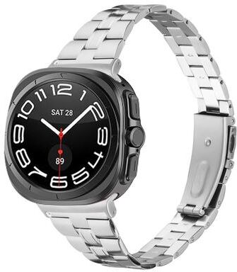 Everyday Crate Samsung Galaxy Watch Ultra 47mm Stainless Steel Watch Band Slim Three Bead Metal Replacement Strap silver