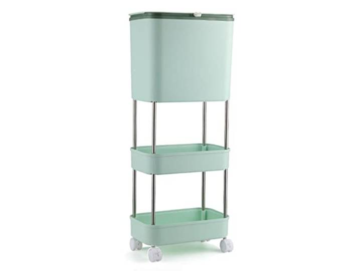 OIFAODAO Mülltonnen， Rechteckiger 2-Fächer-Mülleimer mit Rädern Bad Küche Schlafzimmer(/Green,3 Tiers)