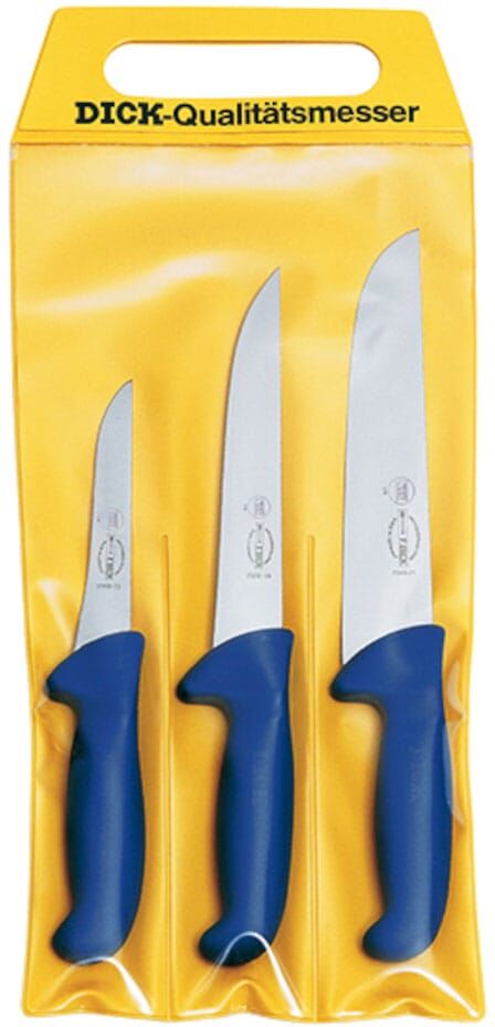 Messer-Set F. DICK "Ergo Grip", blau (edelstahlfarben, blau), Edelstahl, Kochmesser-Sets