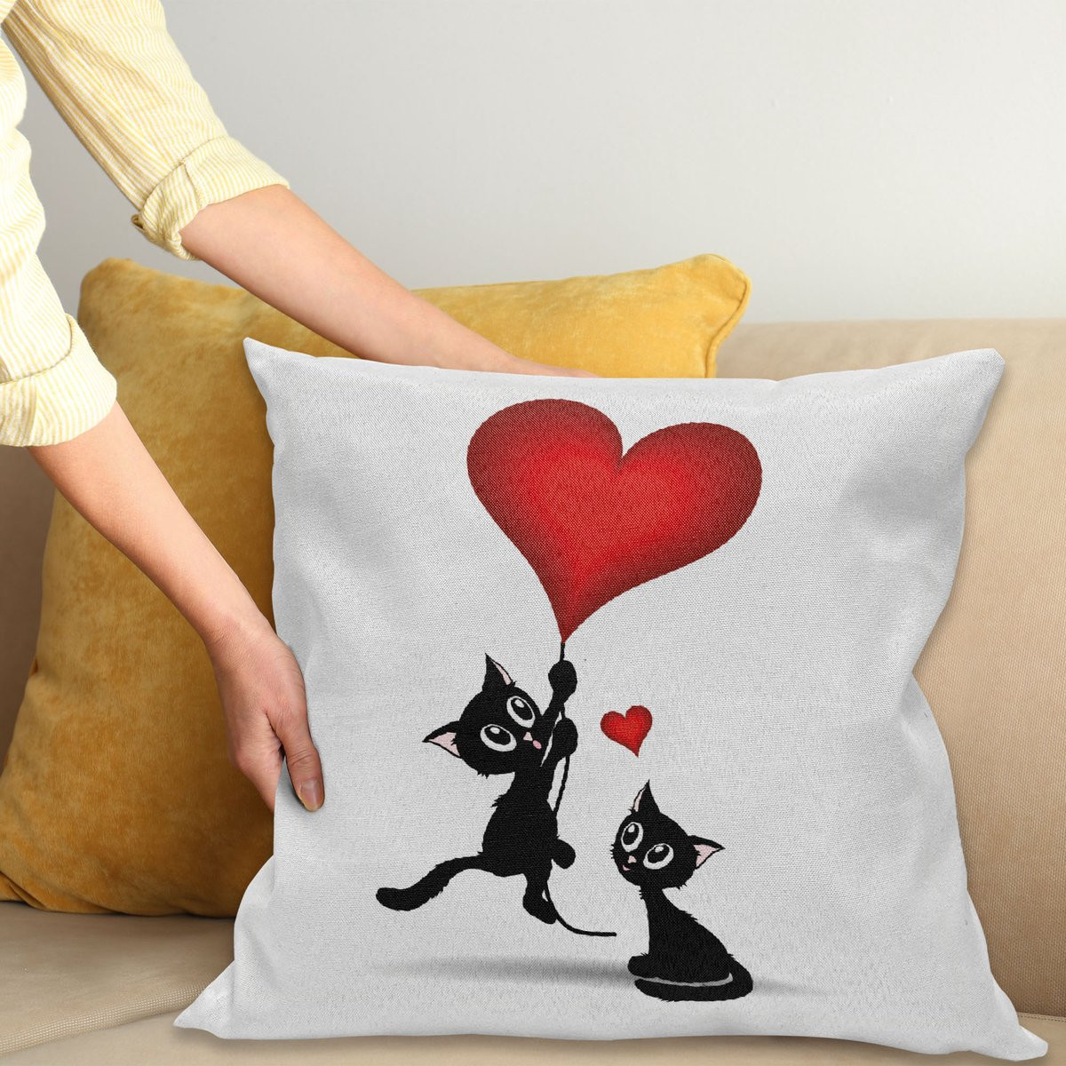 ABAKUHAUS Kussenhoes Baby-Katzen-Ballone, Vermiljoen Zwart, 45 x 45 cm