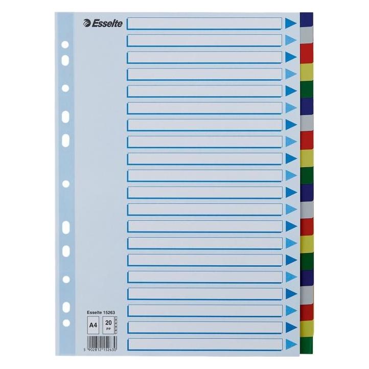 Esselte faneblade PP A4 20-delt farved (15263)
