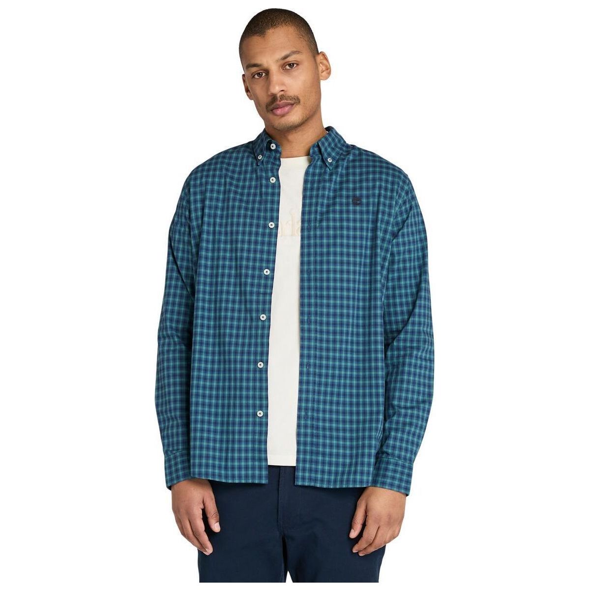 Timberland Mens Stretch Poplin Gingham Shirt dark denim yd S TB0A5M2EG661-S