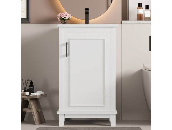 Armoire de salle de bain 51x34x83cm Armoire de salle de bains au sol Lavabo Peinture complète Blanc Lavabos