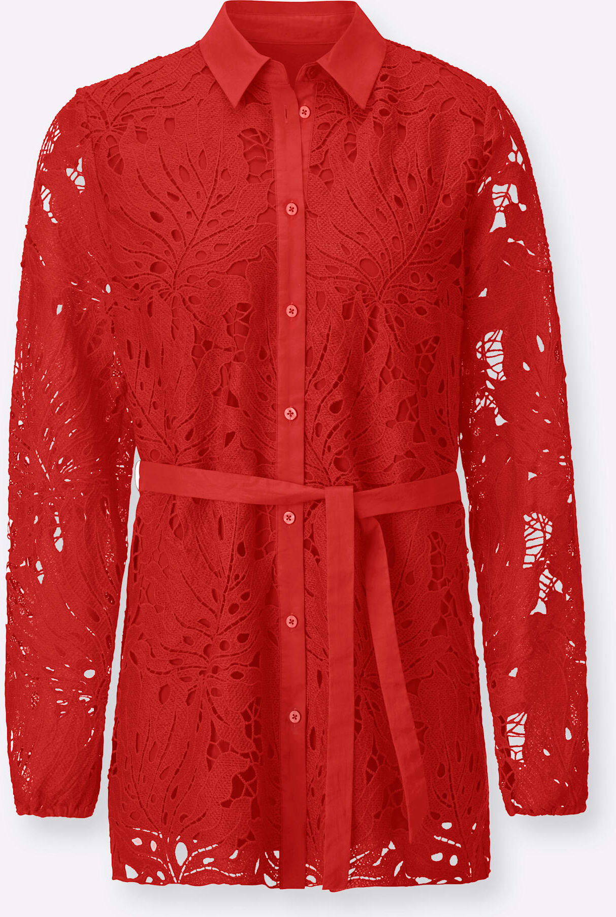 Spitzenbluse CREATION L, Damen, Gr. 46, rot, 100% Polyester, unifarben, Blusen Spitzenbluse rot 46