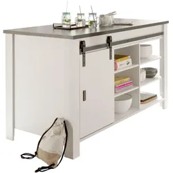 KÜCHENINSEL weiß Pinie, anthrazit Landhaus 162 cm, Kochinsel freistehend