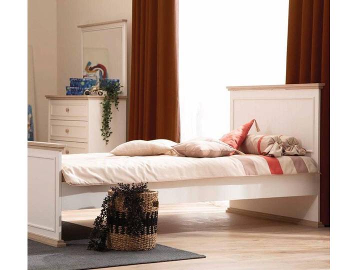 Xlmoebel Schlafzimmer-Set Bett Kommode Spiegel Beige Modern Einzelbett Schlafzimmer, (3-tlg., inkl. Bett, Kommode, Spiegel)