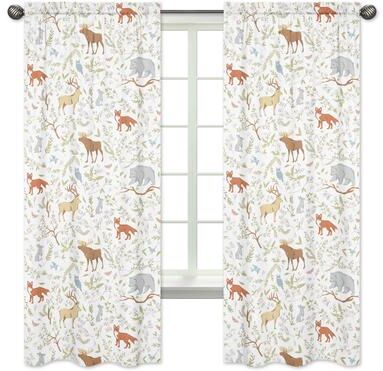 Sweet Jojo Designs Woodland Toile 84-inch Window Treatment Curtain Panel Pair