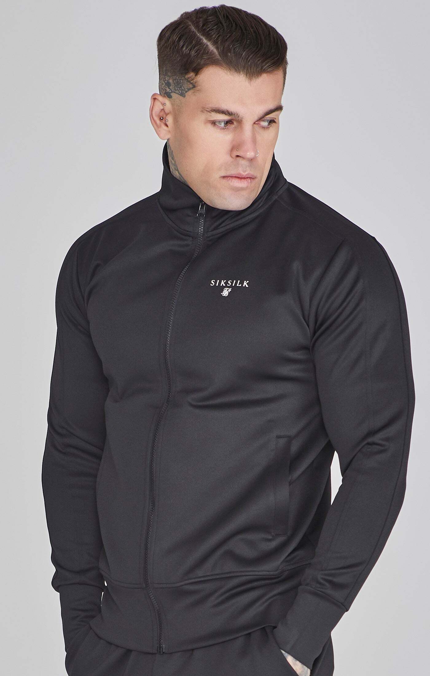 Sweatjacke SIKSILK "Siksilk Sweatjacken Essentials Poly Track Top", Herren, Gr. XS, schwarz, Obermaterial: 95% Polyester PES. 5% Elasthan EL., Sweatjacken Sweatjacke schwarz XS