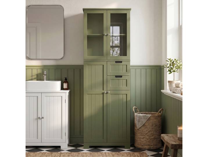 HOMCOM Armoire Haute Portes Vitrées Étagères Réglables Vert