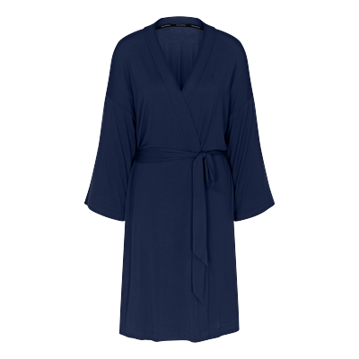Morgenmantel TRIUMPH "Amourette Robe", Damen, Gr. 40/42, blau (admiral), Modalmischung, Midilänge, Hausmäntel, seidig - weich mit Stretch