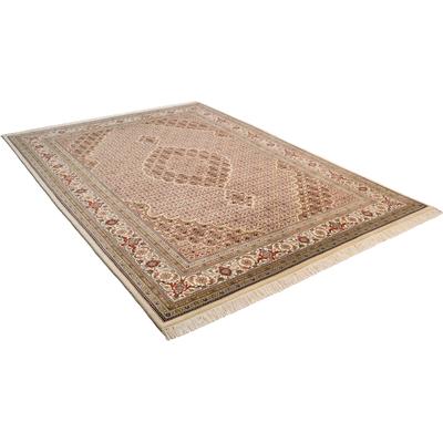 Orientteppich THEKO "Mahi Tabriz, handgeknüpft" Gr. 2, beige (creme), B:70cm H:12mm L:140cm, Schurwolle, Seide, Teppiche, Fransenteppich, Material: 80%Wolle, 20% Seide, mit Fransen, Wohnzimmer