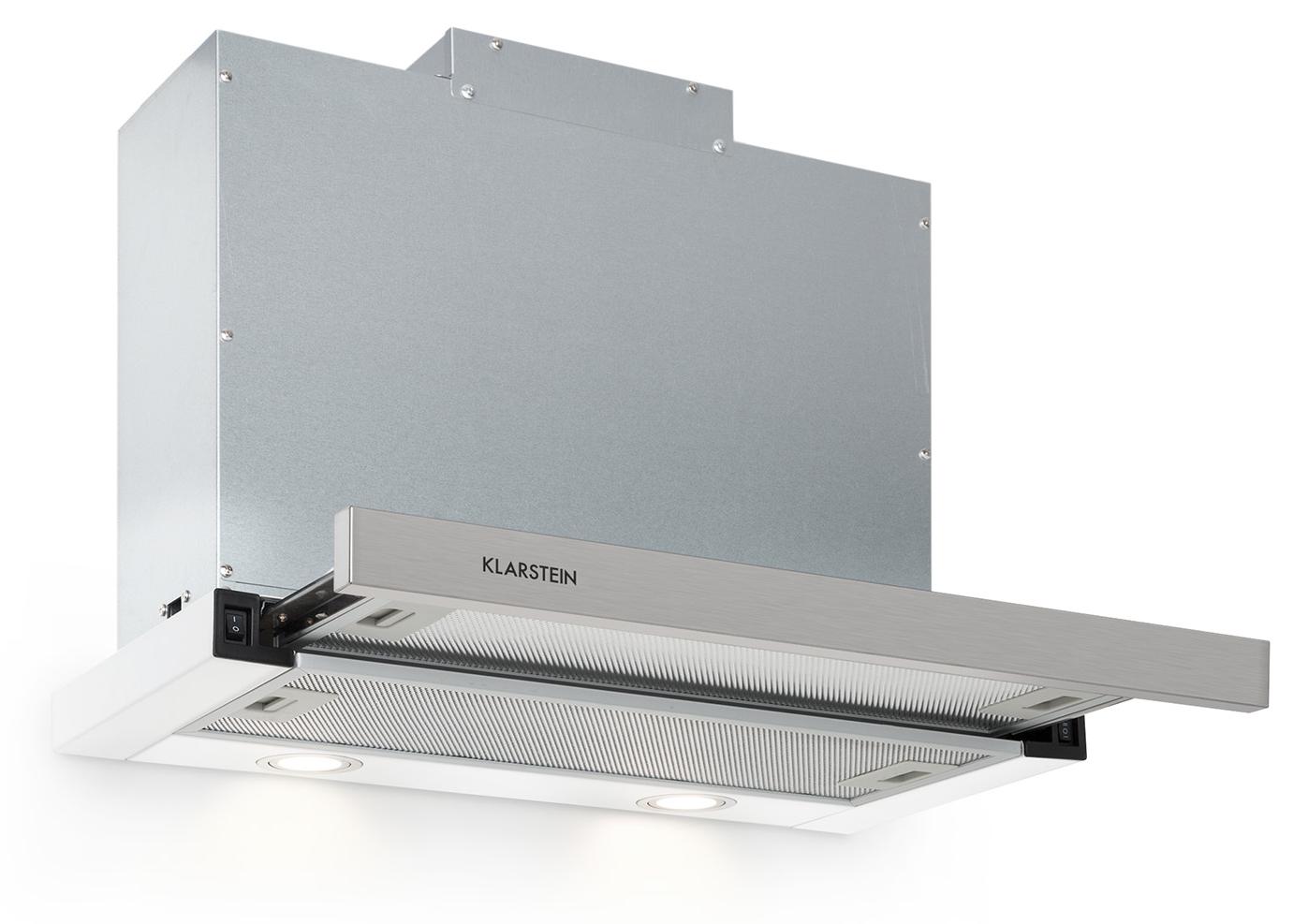 Klarstein Mariana - Flachschirmhaube, , Umluft & Abluft, LED-Beleuchtung, Drucktasten, Unterbau-Dunstabzugshaube, 500 m³/h,60cm, weiß