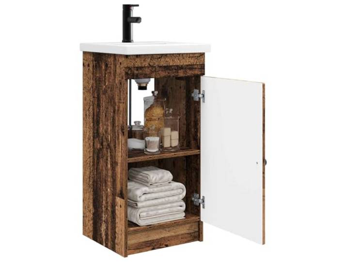 KTHLBRH Badmöbel mit Waschbecken antikes Holz 42 x 40 x 84,5 cm Technisches Holz, Griffe aus schwarzem Metall, 1 Einlegeboden, großer Raum, nur innen