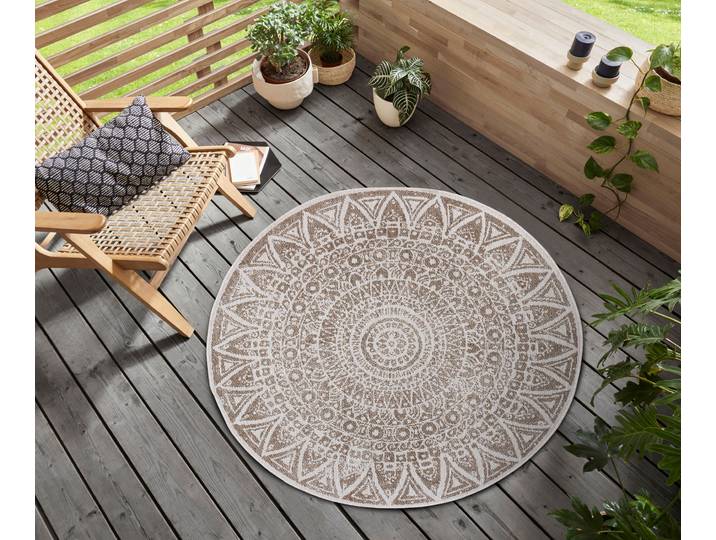 Teppich Lilja Wendeteppich , weiss (linen weiß), H:5mm Ø:200cm, Polypropylen (PP), FREUNDIN HOME COLLECTION, Teppiche, Teppich, In-& Outdoor, beidseitig, Wetterfest, Balkon, Garten, Wohnzimmer