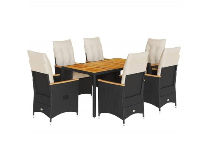 PUGYNBK Esszimmer-Set für den Garten, 7-teilig, synthetisches Rattan, Schwarz