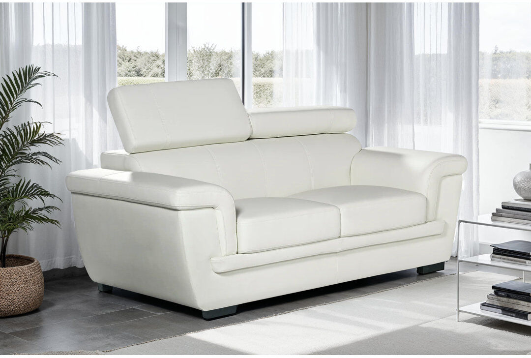 17 Stories Syniya Genuine Leather Sofa White Genuine Leather 2