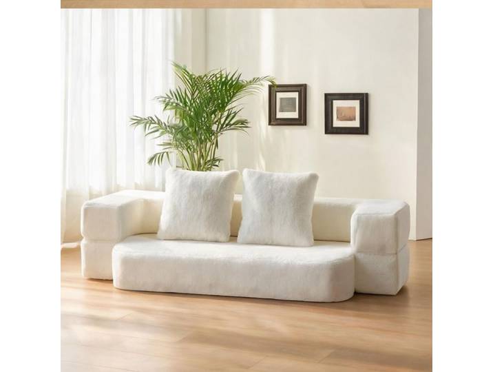 Canapé convertible 2 places en mousse soft white design contemporain sans montage