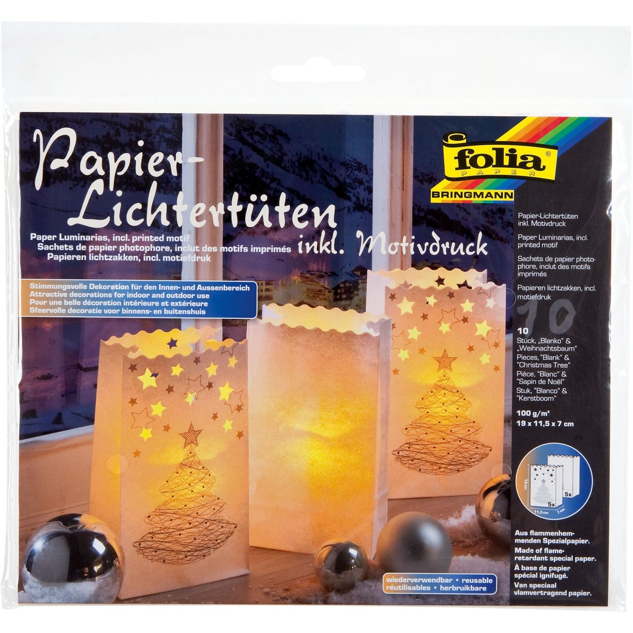 folia Papiertüten für Tischlichter Weihnachtsbaum weiß 10 St.