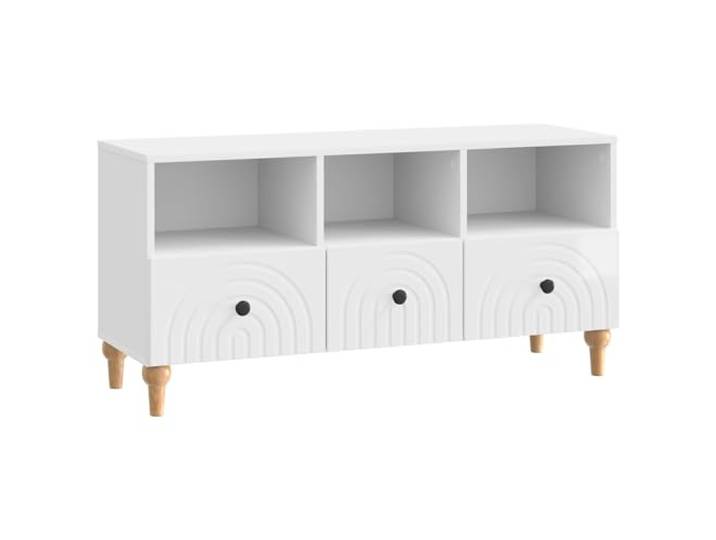 KTHLBRH TV-Schrank 102 x 34,5 x 50 cm weiß glänzend Holz Engineered Nützliche Regale und Schubladen, minimalistischer Streifenrand, technisches Holz, moderner Stil, einfache Wartung