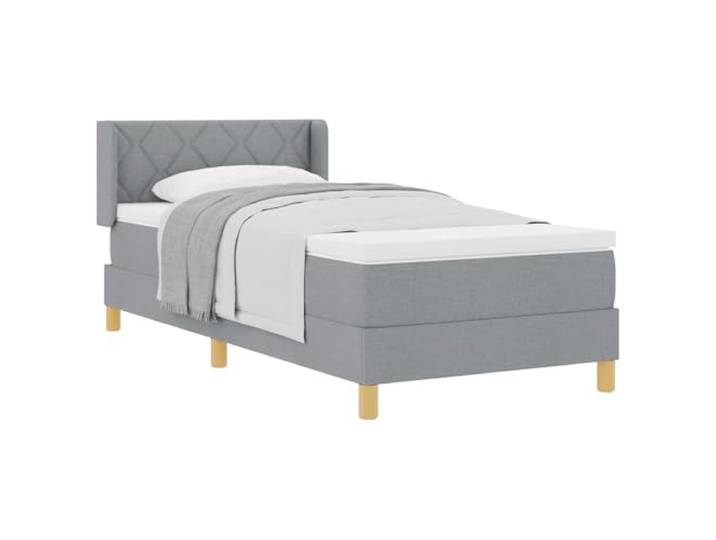 PUGYNBK Boxspringbett, hellgrau, 190 x 90 cm Verstellbares Kopfteil, Lattenrost, Kiefernholz, atmungsaktives Polyester