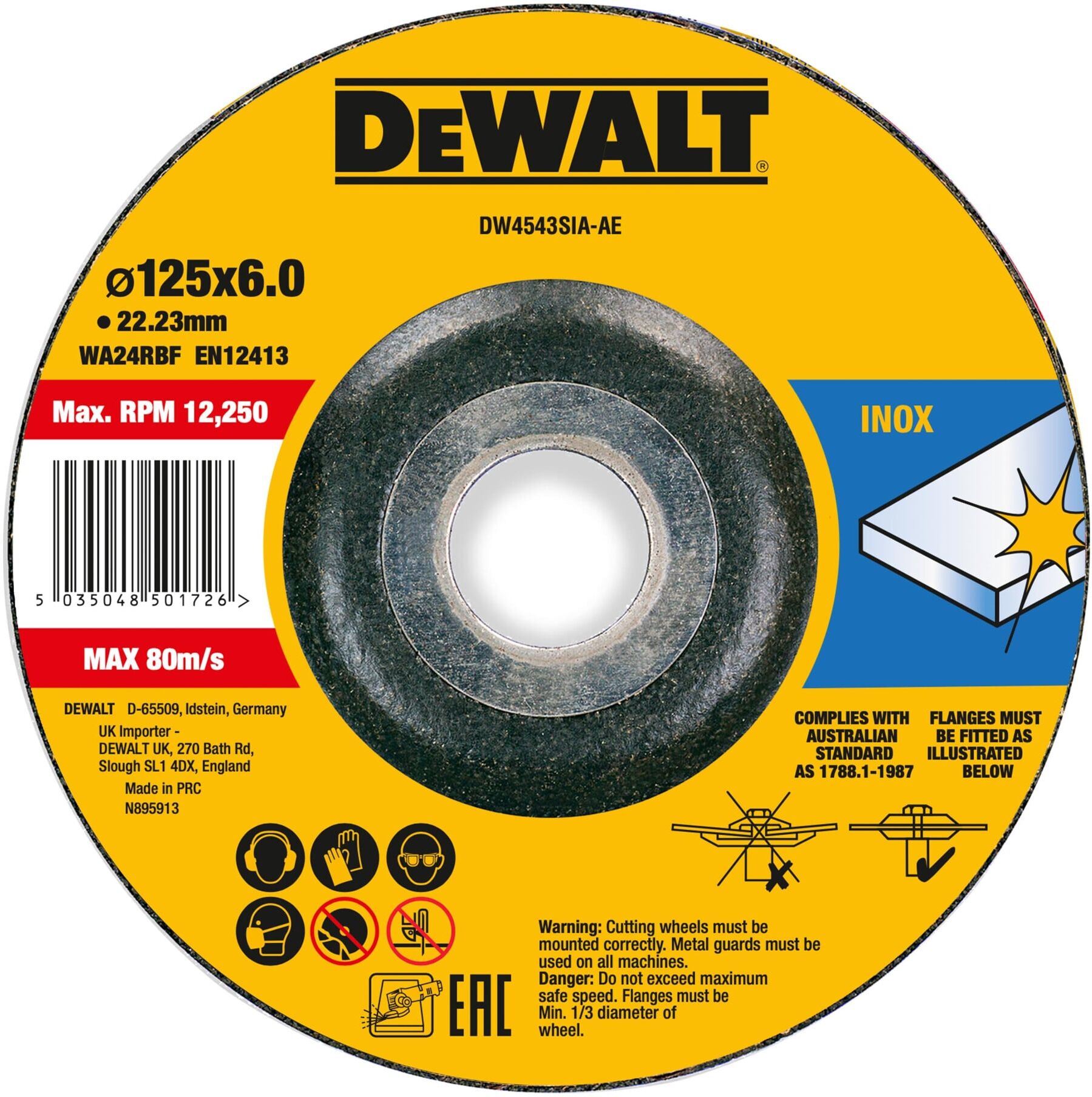 DEWALT High Performance Schruppscheibe 125x6x22,23mm Inox Typ 42 (gekröpft) DW4543SIA-AE)