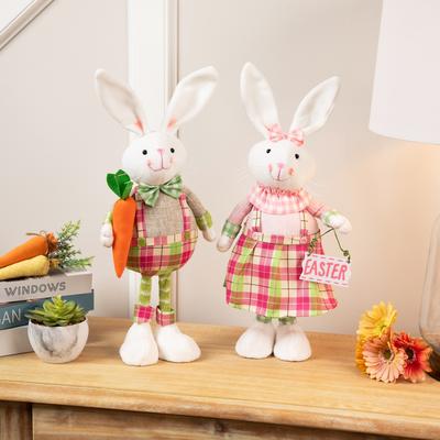 Northlight "Bunny Rabbit Figurines with Easter Sign Spring Decorations - 19"" - Pink and Green - Set of 2"