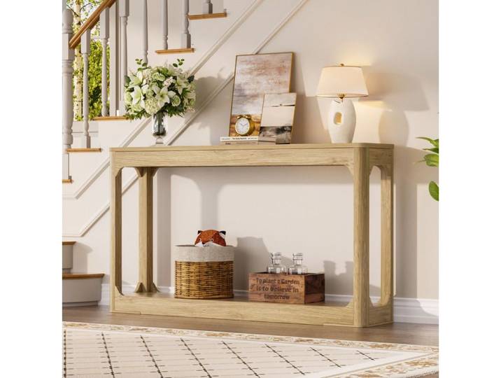 VUENOR Table console 140 cm naturel – rangements ouverts style minimaliste