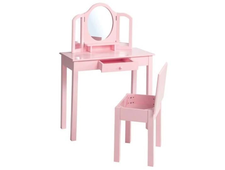 ROBA Coiffeuse Enfant avec 3 Miroirs et Tabouret - Rose