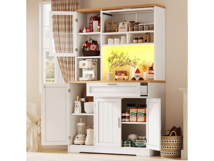 Armoire de cuisine - armoire haute / Vitrine avec éclairage LED - 104x40x180 cm - blanc - pour cuisine et salon