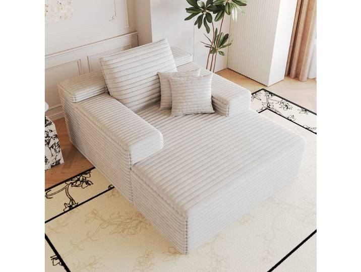 MEUBLIV Canapé 1 place compressé avec méridienne 159 x 115 cm velours côtelé blanc sans montage