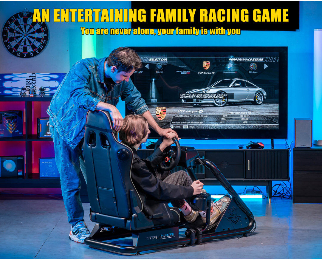 GTPLAYER Racing Simulator Cockpit Faux Leather PC & Racing Game Chair with Built-in Speakers Grey 107cm H X 51cm W X 50cm D