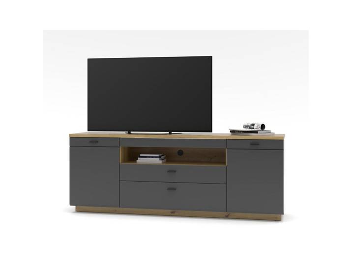 Mid.you Lowboard, Graphitfarben, Eiche Artisan, Holzwerkstoff, 2 Fächer, 1 Schublade(n) Schubladen, 200x76x47 cm, Typenauswahl, Wohnzimmer, TV Möbel, Lowboards